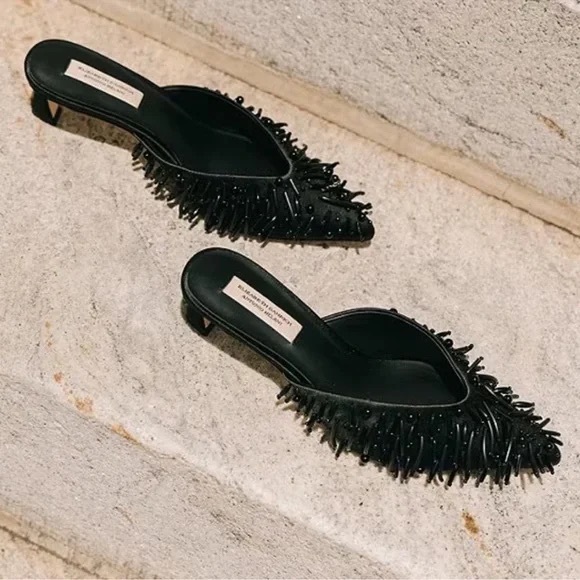 ANTONIO MELANI Shoes - Antonio Melani Elizabeth Damrich beaded satin black pointed toe kitten heels